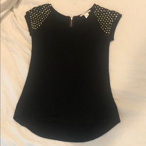 Say What? Black top - gold sleeve embellishments